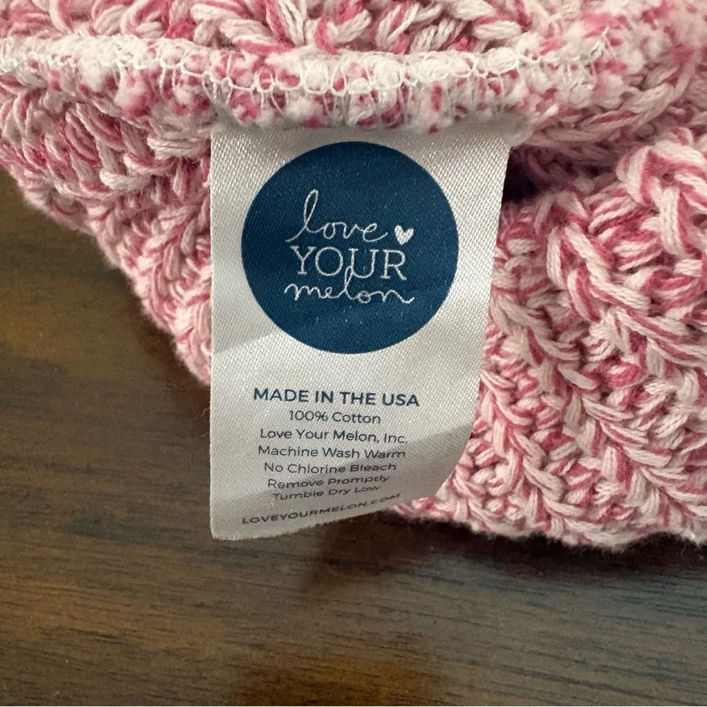 Love Your Melon Pink and White Knit Beanie Hat Winter
